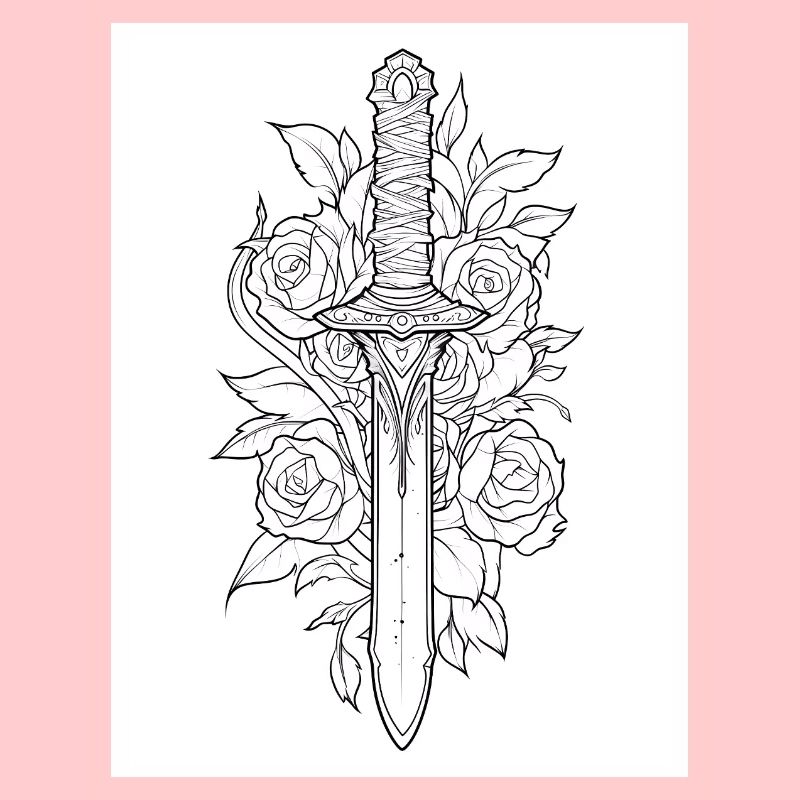 Dagger Tattoo #4 Coloring Page Pattern
