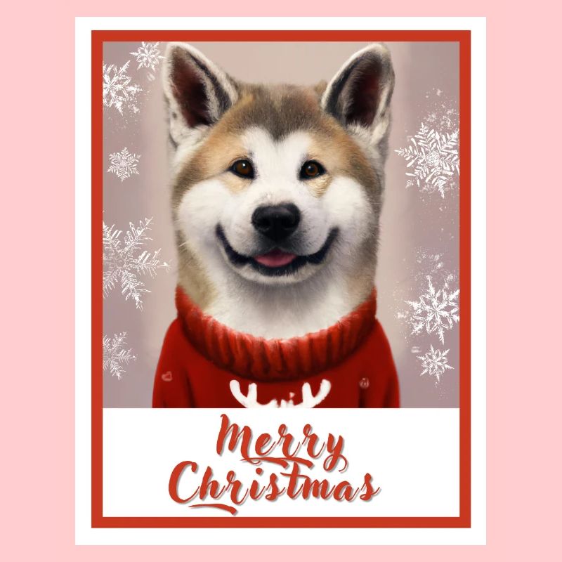 Charmant chien Akita dans un pull de Noël.