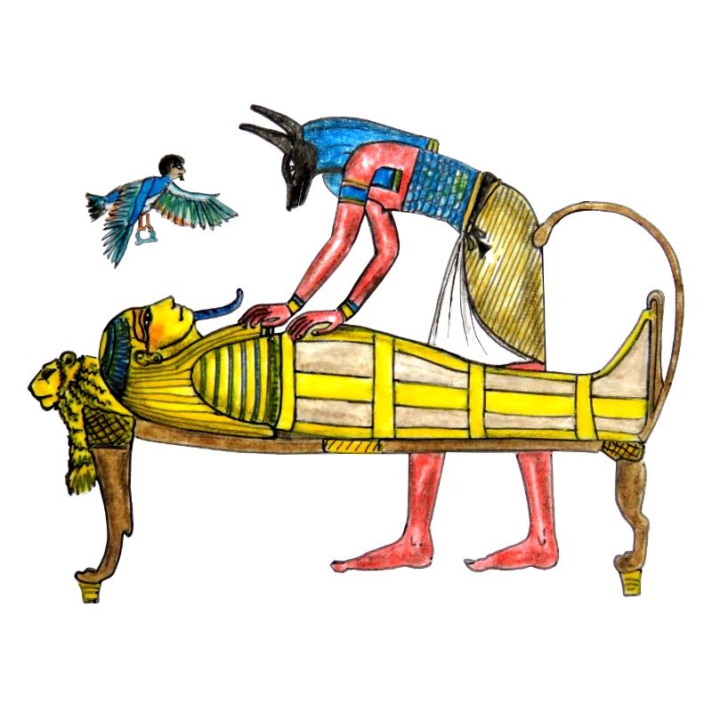 Pharaoh as a mummy with Anubis