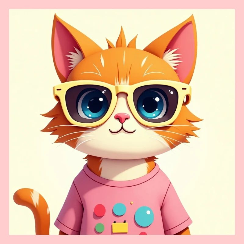 Flux Dev Chat de dessin animé vibrant aux yeux bleus vifs