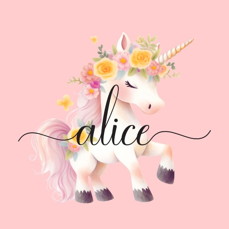 Alice! Einhorn-Blumen Design, personalisierbar