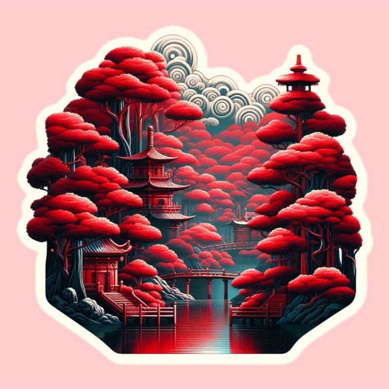 Gola asiatica con templi