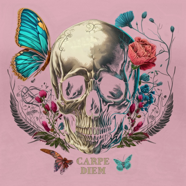 carpe diem - Totenkopf, Schmetterling, Blumen