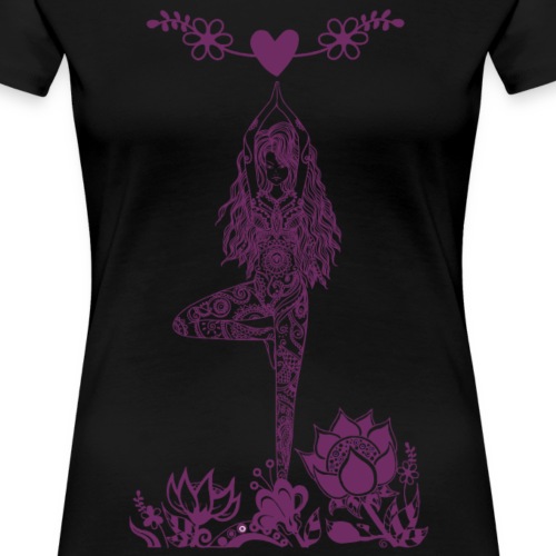 Yogagirl in Baum Asana mit Blumen und Herz