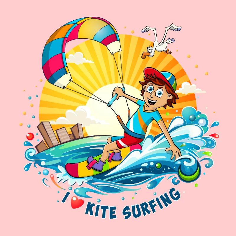 Bunte Illustration eines Kitesurfers