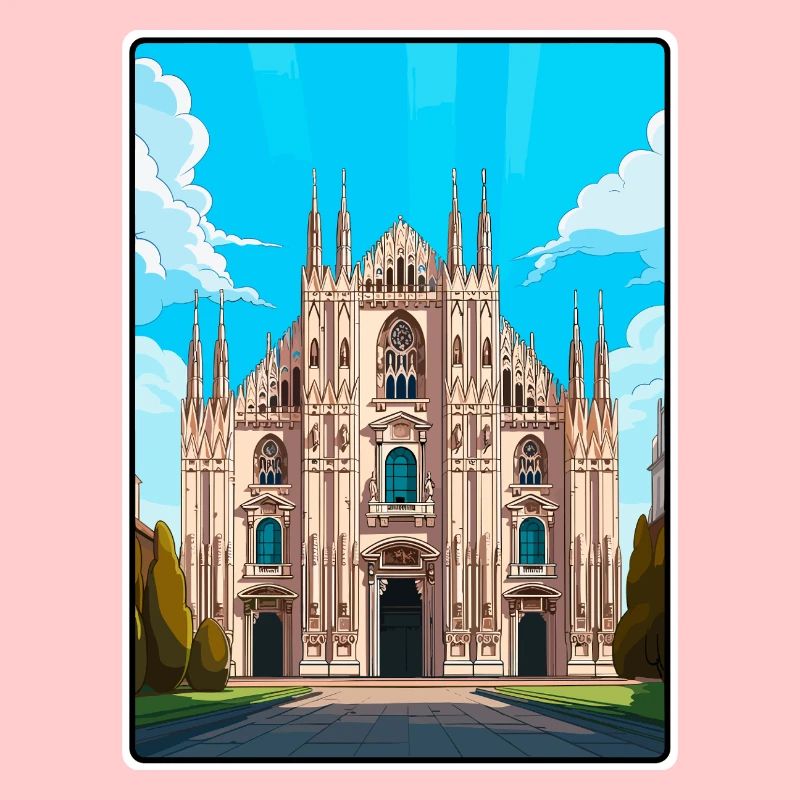 Milan Italy Gothic Cathedral Under Bright Sky