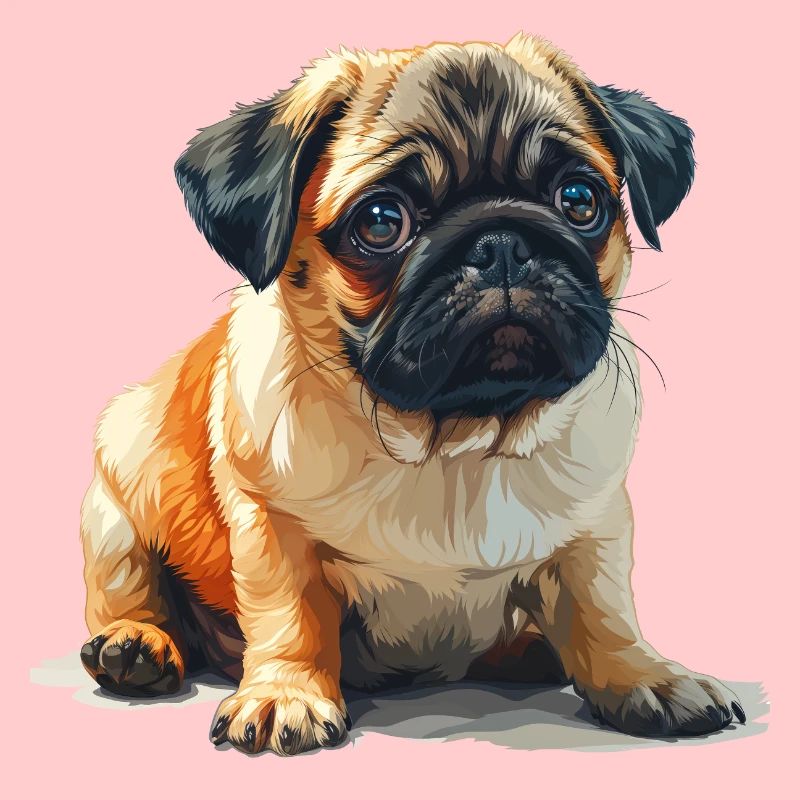Mops puppy zitten