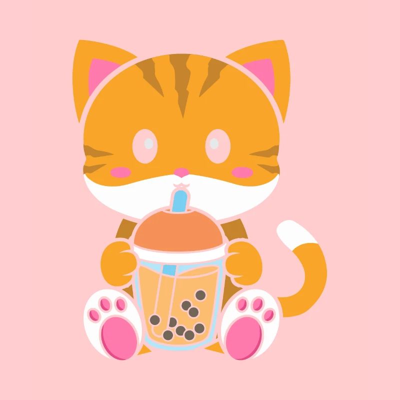 Bubble Milk Tea cat drinks Boba milk tea