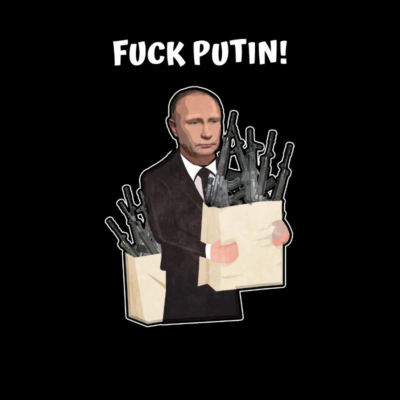 Vladimir Poutine avec les bras en lettres blanches