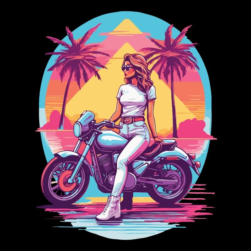 Retro Synthwave Biker Motorrad Design