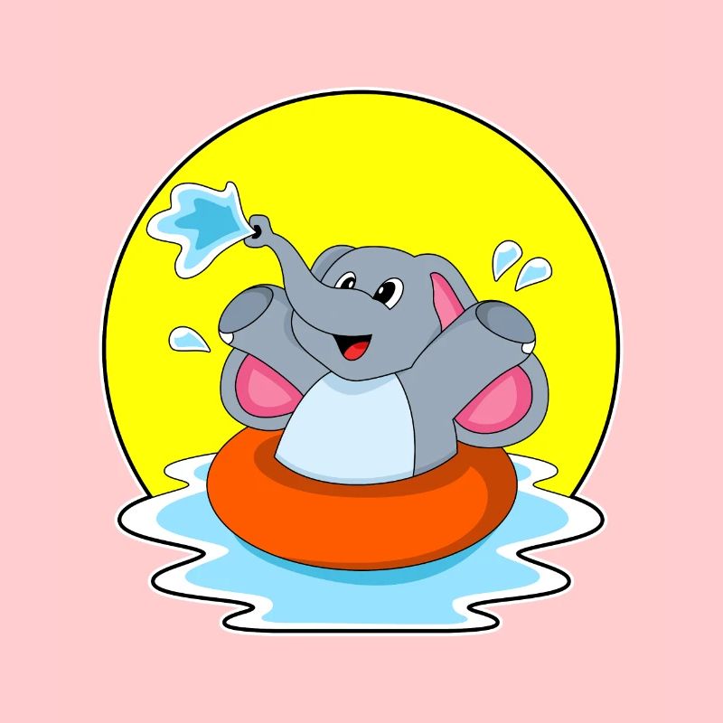 Elefant beim Schwimmen mit Rettungsring