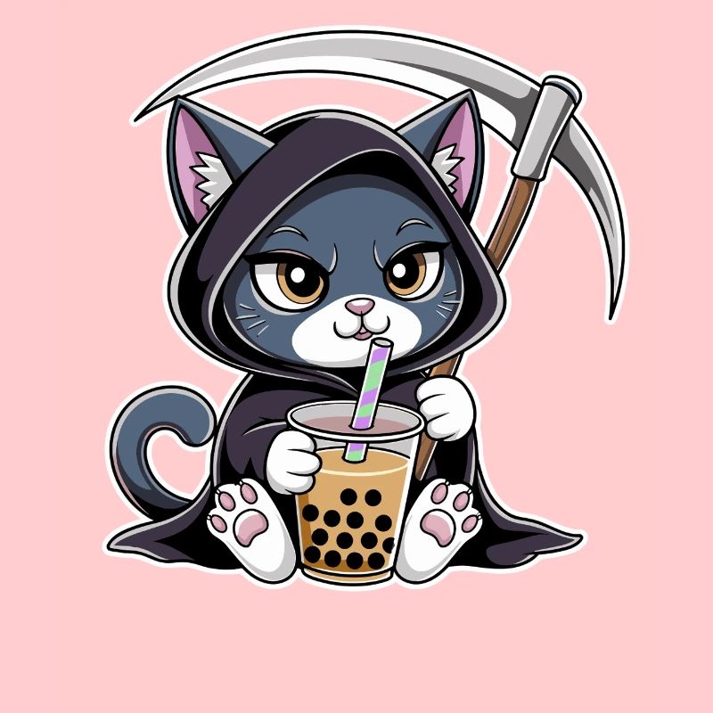 Grim Reaper Cat Anime Cat Bubble Tea