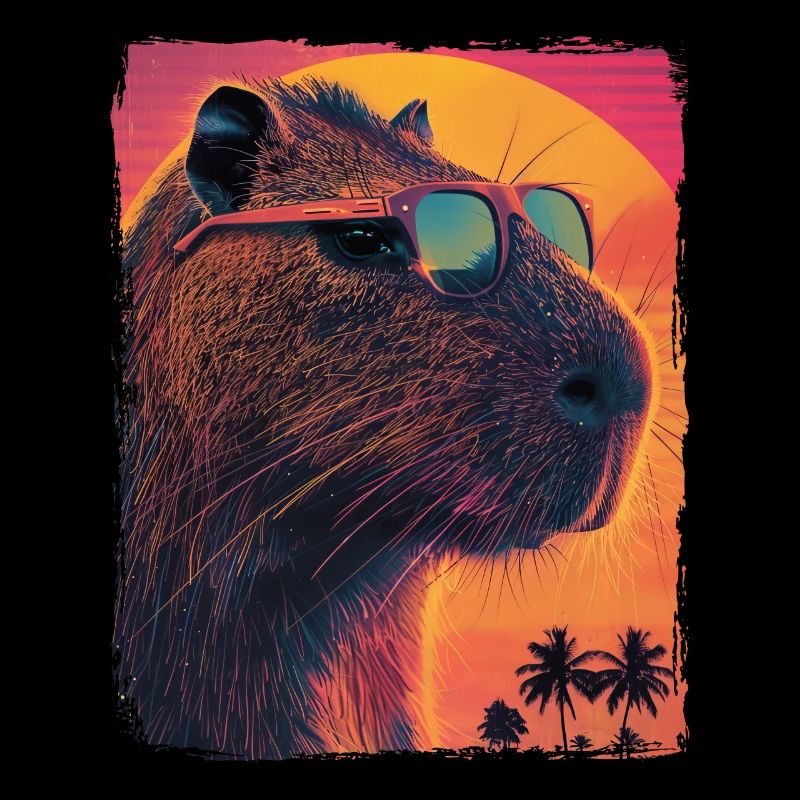 Retro 80s Neon Pink Funny Cool Capybara Rodent