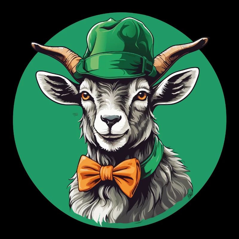 Chèvre avec chapeau vert et noeud jaune