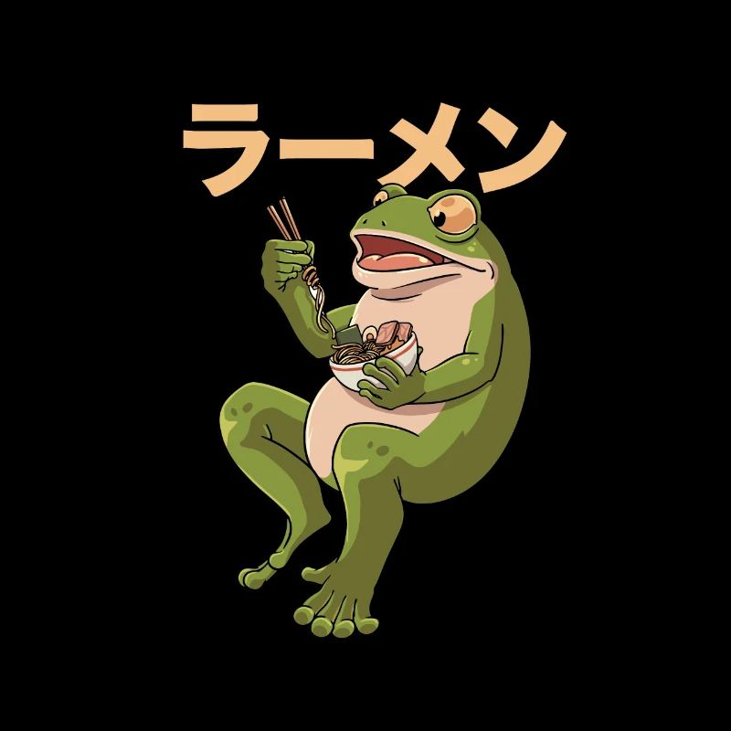 Toad frog eats ramen soup design for a
