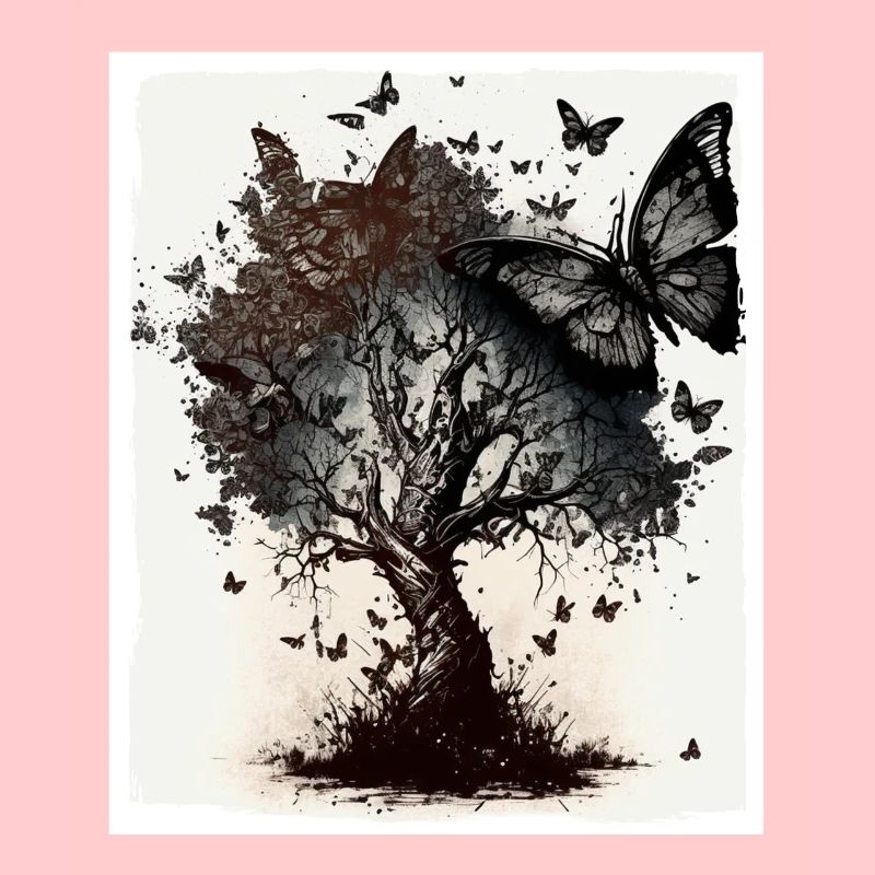 Tree Butterflies Abstract Nature Forest Grunge