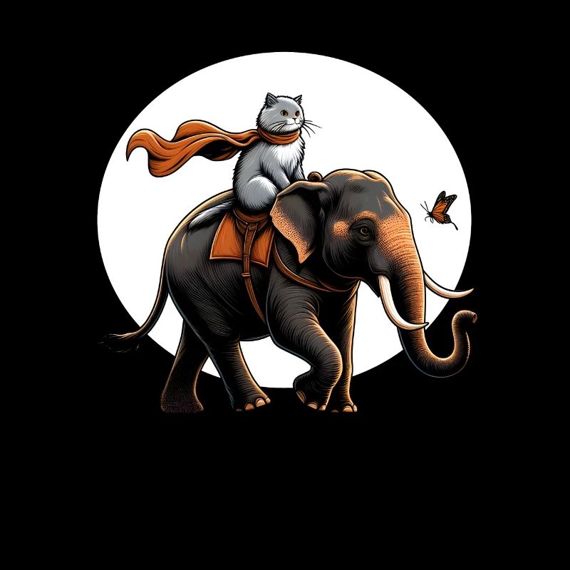 Fier chat chevauchant un éléphant