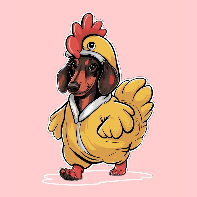Teckel déguisé en poulet