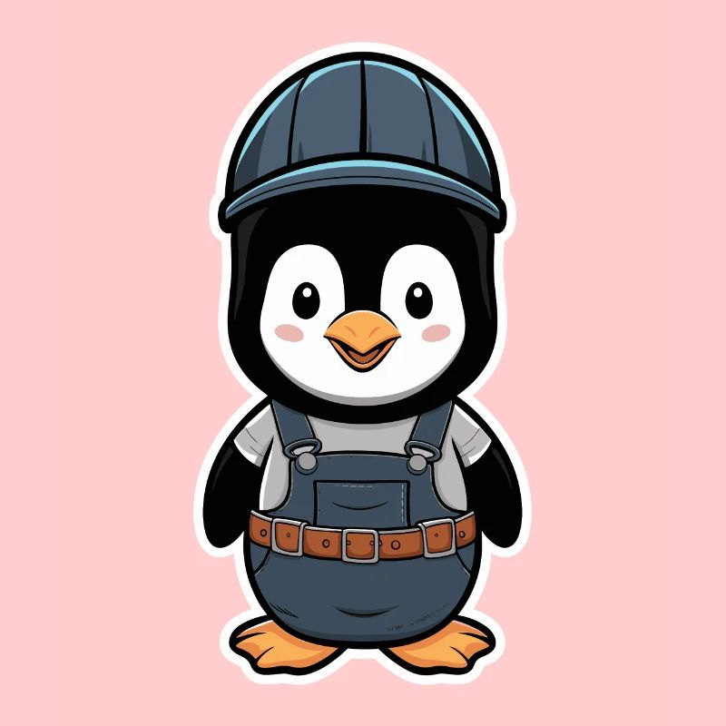 Penguin with construction worker helmet and dungarees
