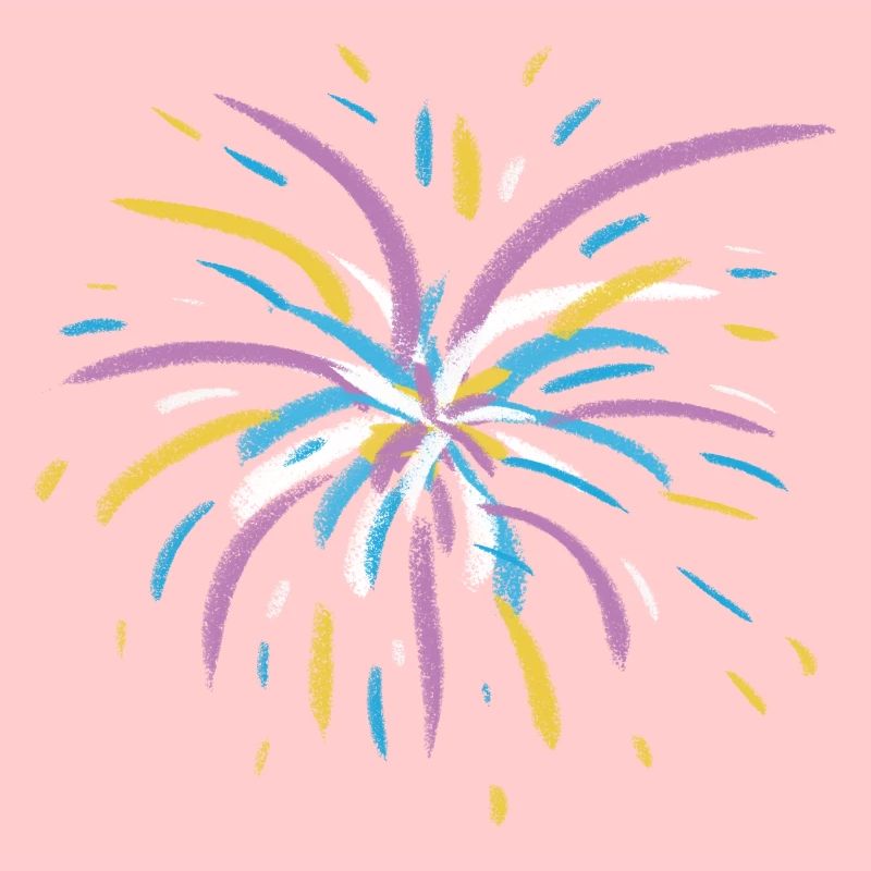 Feux d’artifice en lilas, bleu, jaune et blanc