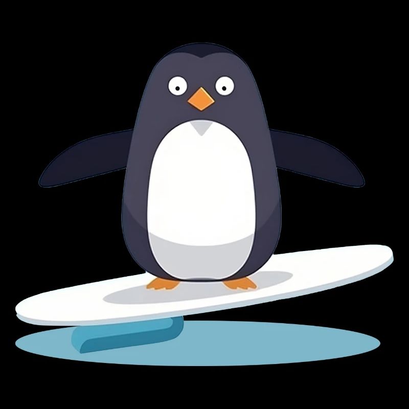 Süßer Surfender Pinguin auf einem Surfbrett