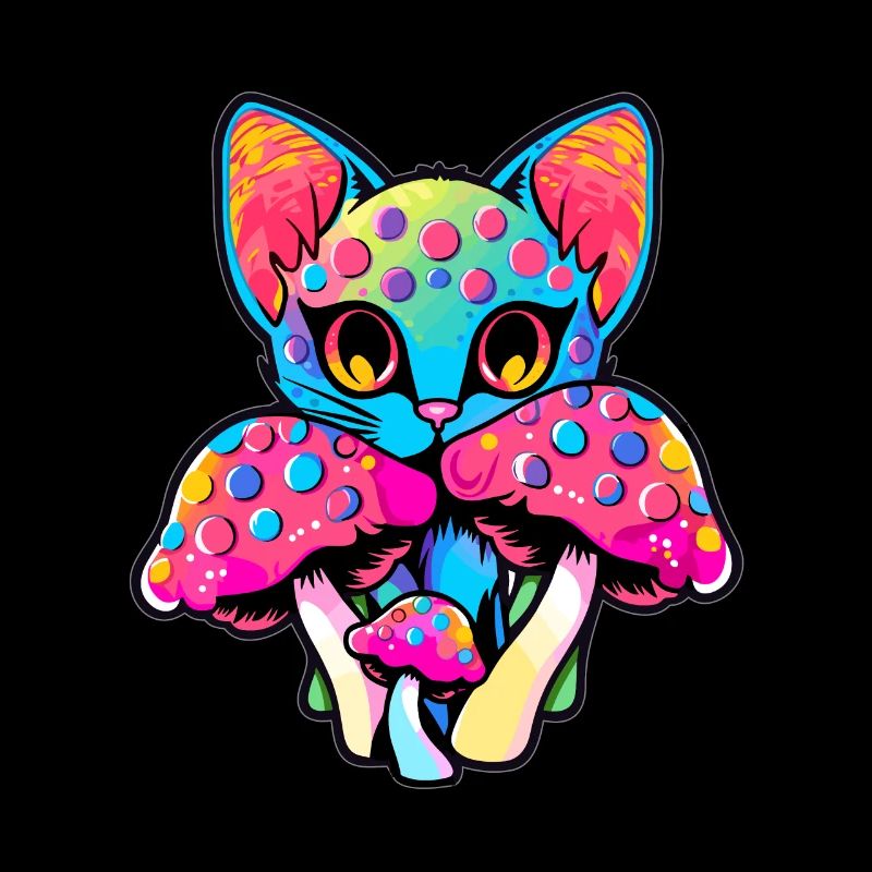 Festival EDM Psychédélique Champignon Chat Mignon Trippy