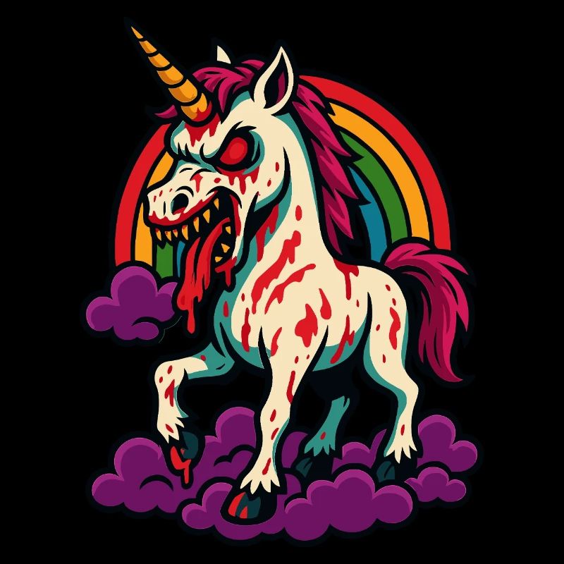 Zombie Einhorn mit Regenbogenwut