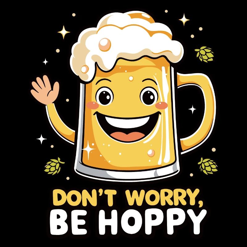 Design de bière amusant - « Don’t Worry, Be Hoppy »