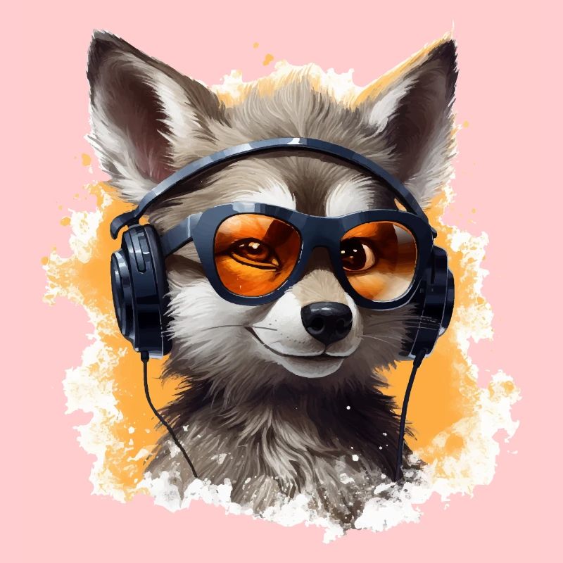 Wolf Design mit Kopfhörer & Sonnenbrille