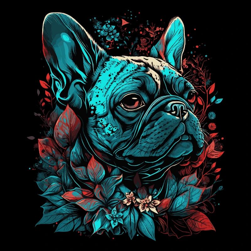 Bouledogue français avec des fleurs