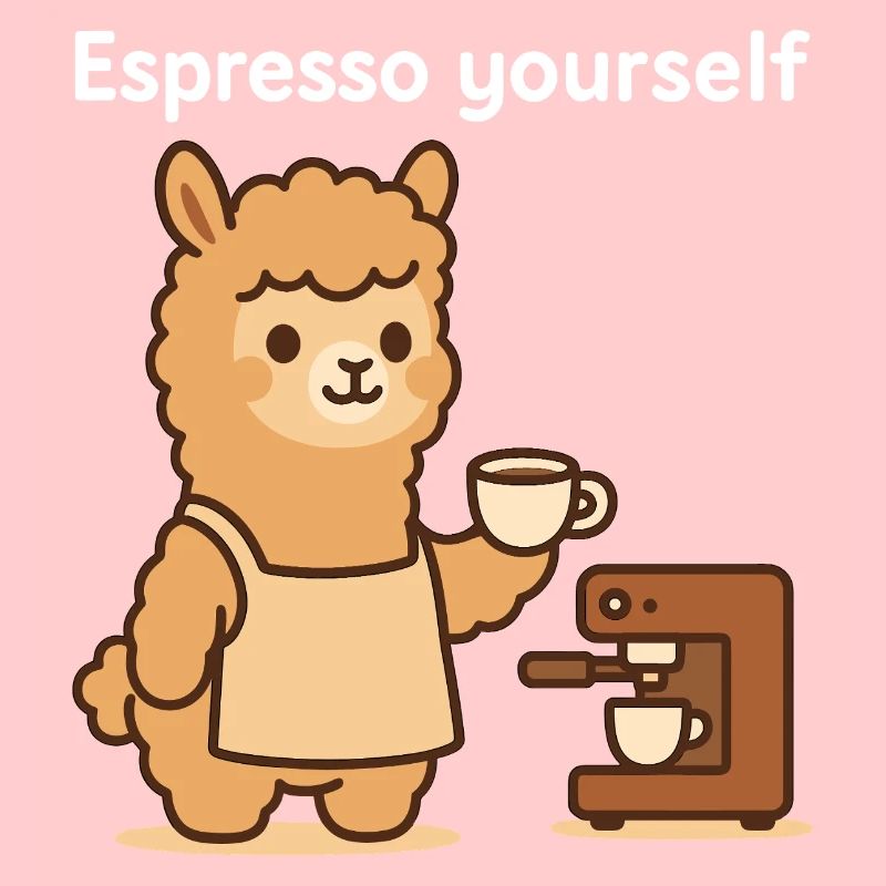 Süßes Alpaka mit Kaffeetasse