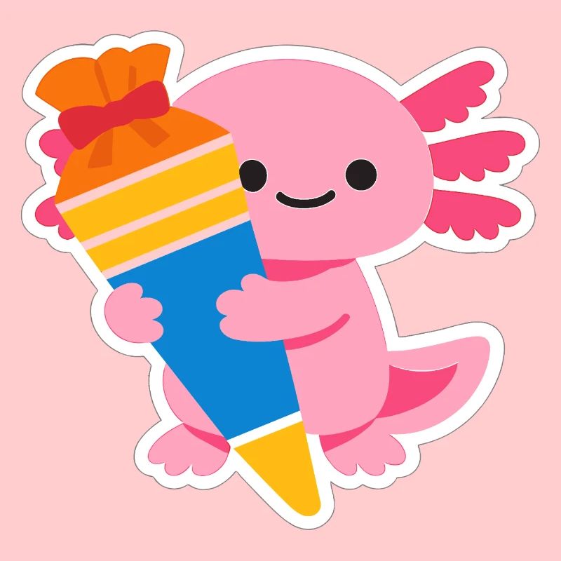 Pinkes Axolotl mit Geschenk-Pinsel