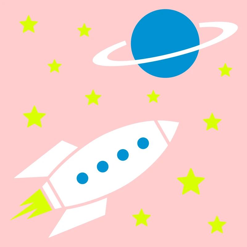 Spaceship, stars and planet with ring