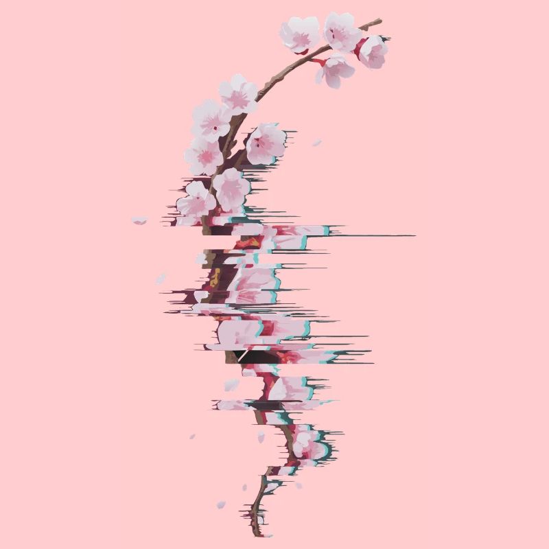Glitch Kirschblüte moderner Blütenzweig