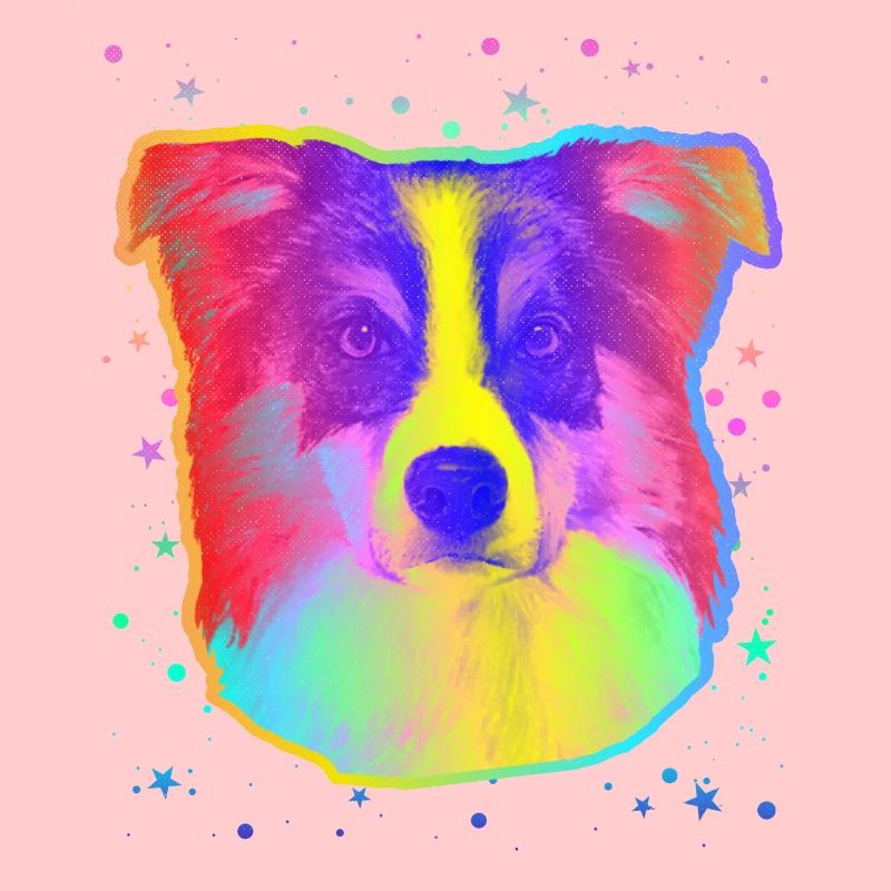Border Collie Dog Face Rainbow Space Black