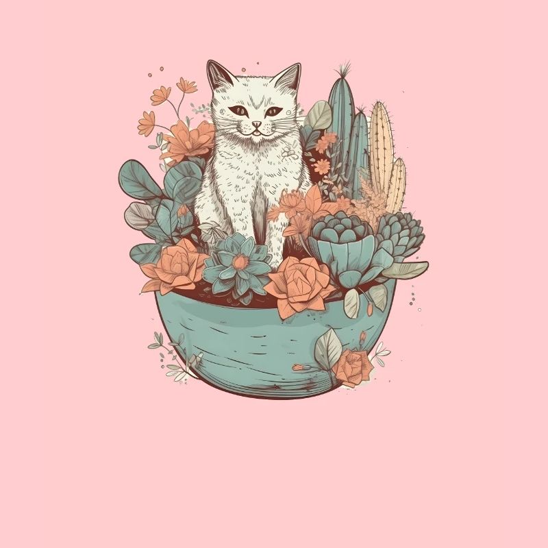 Katze im Blumentopf gezeichnet