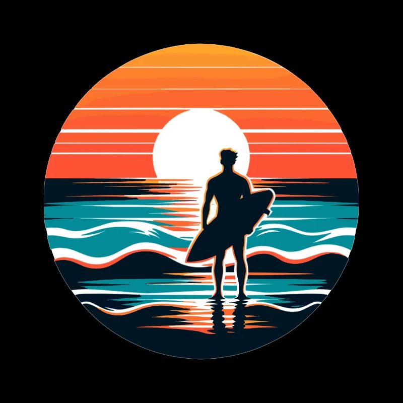 Silhouette de surfeur au coucher du soleil