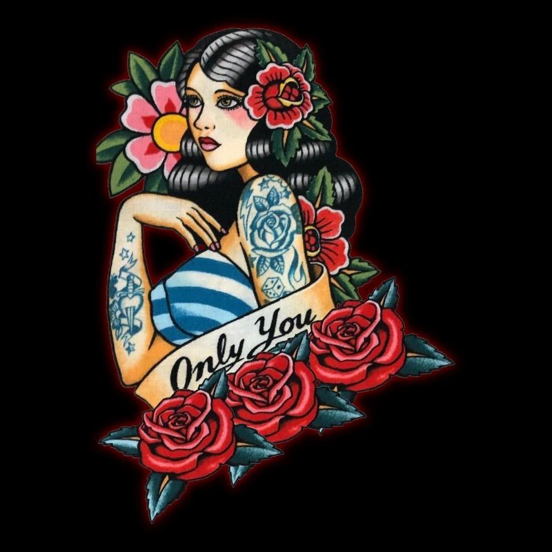 Tattoo pin up Gitana blomster