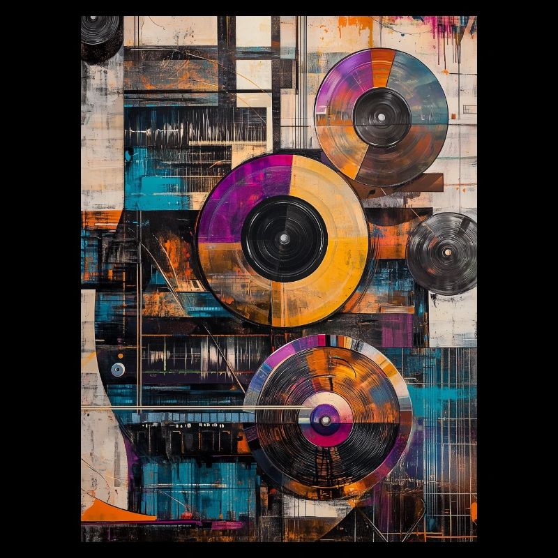 Abstraktes Vinyl Gemälde - Schallplatte Zeichnung