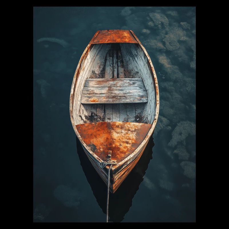 Abstraktes Gemälde - Boot - See - Angeln
