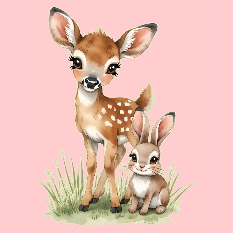 🦌🐰Faon et Tender Bunny – Illustration