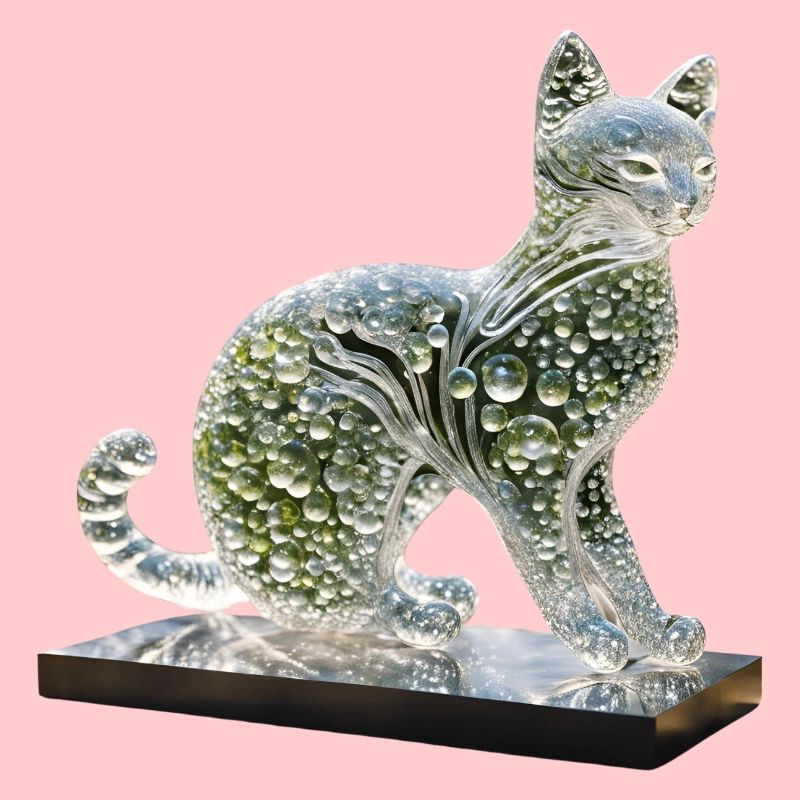 Skulptur einer Katze aus farbigen Wassertropfen