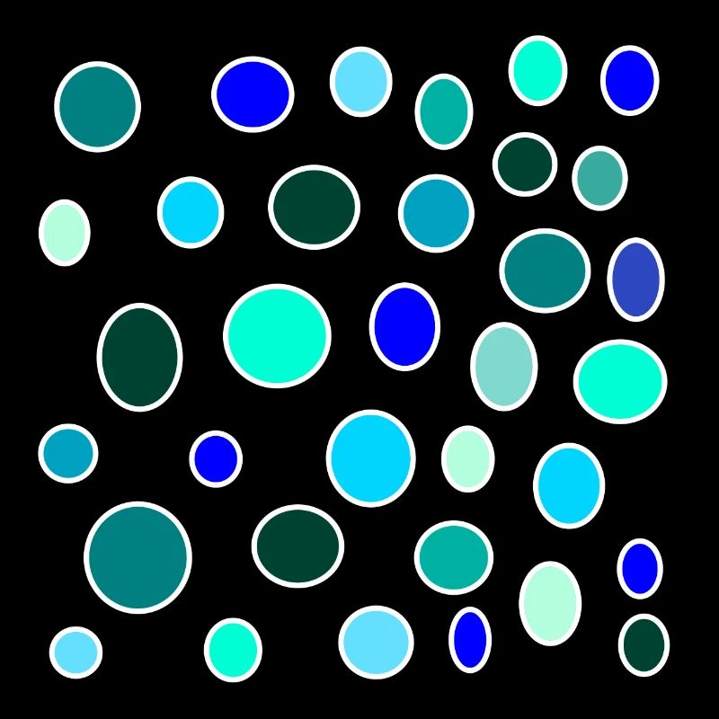 Blue and light blue bubbles on black background