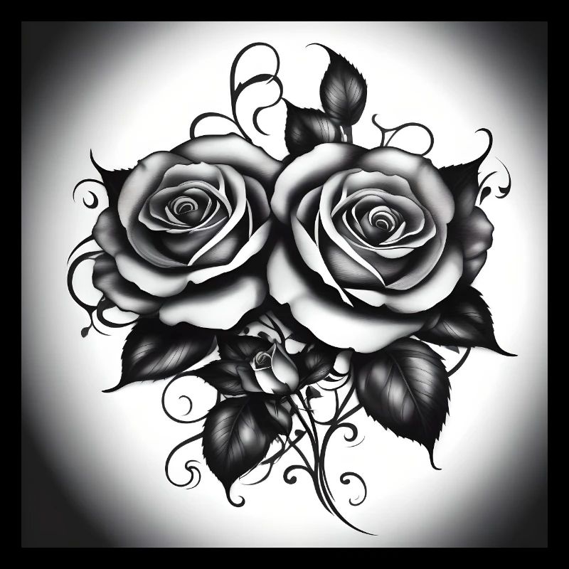 Roses in full bloom, black and white