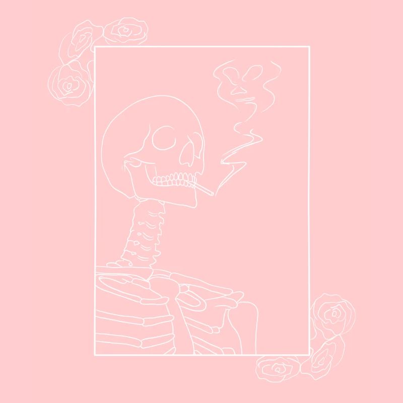 Fumer un squelette avec des roses | | de la mort cachée N/B