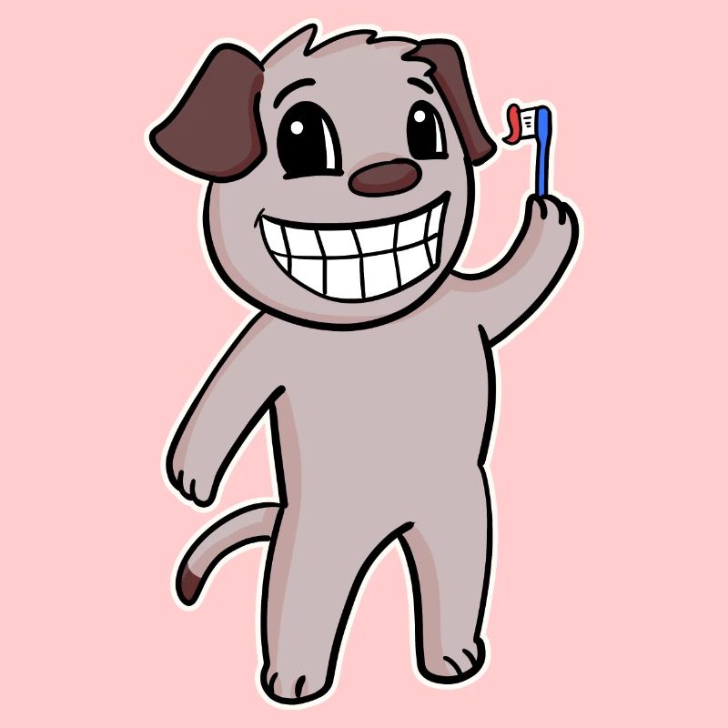 Chien avec brosse à dents