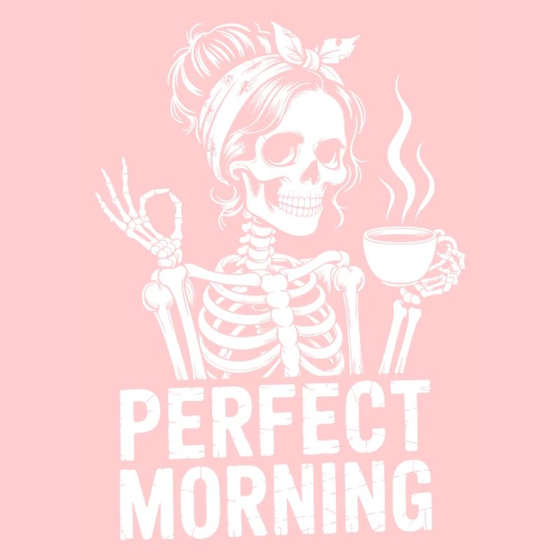 Perfekter Morgen mit Kaffee Skelett mit Kaffeepot