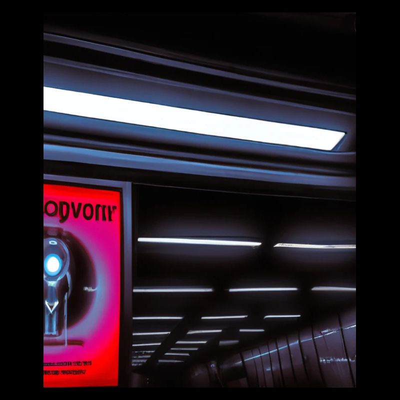 Futuristic cyborg in subway station