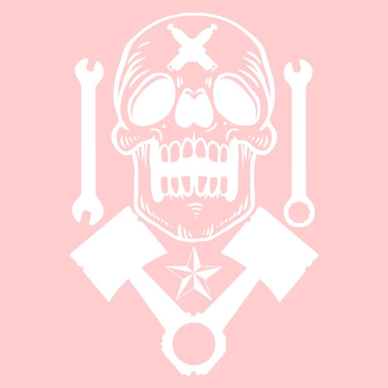 Skull with piston wrench spark plug