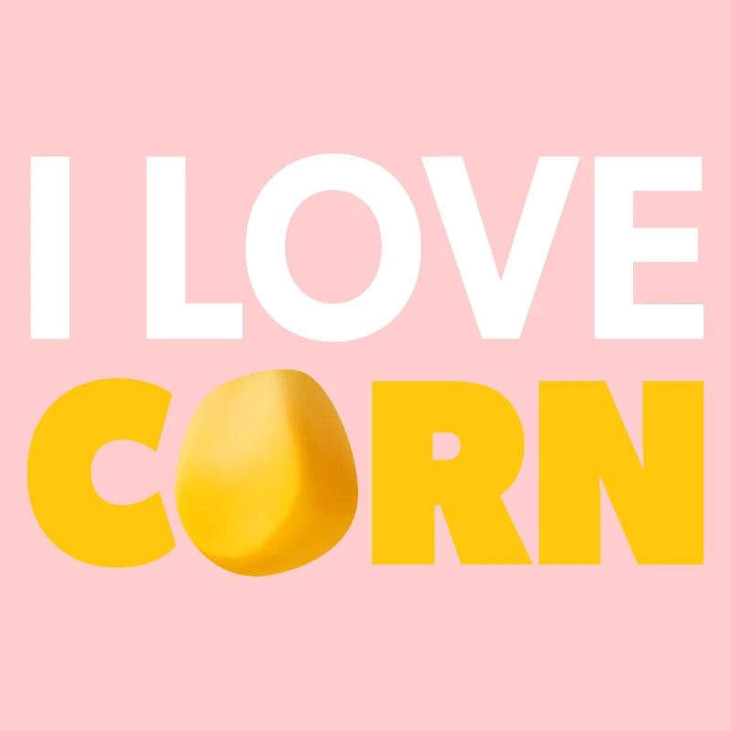« I Love Corn » blanc et jaune avec grain de maïs